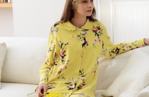 スムース花柄起毛のパジャマ