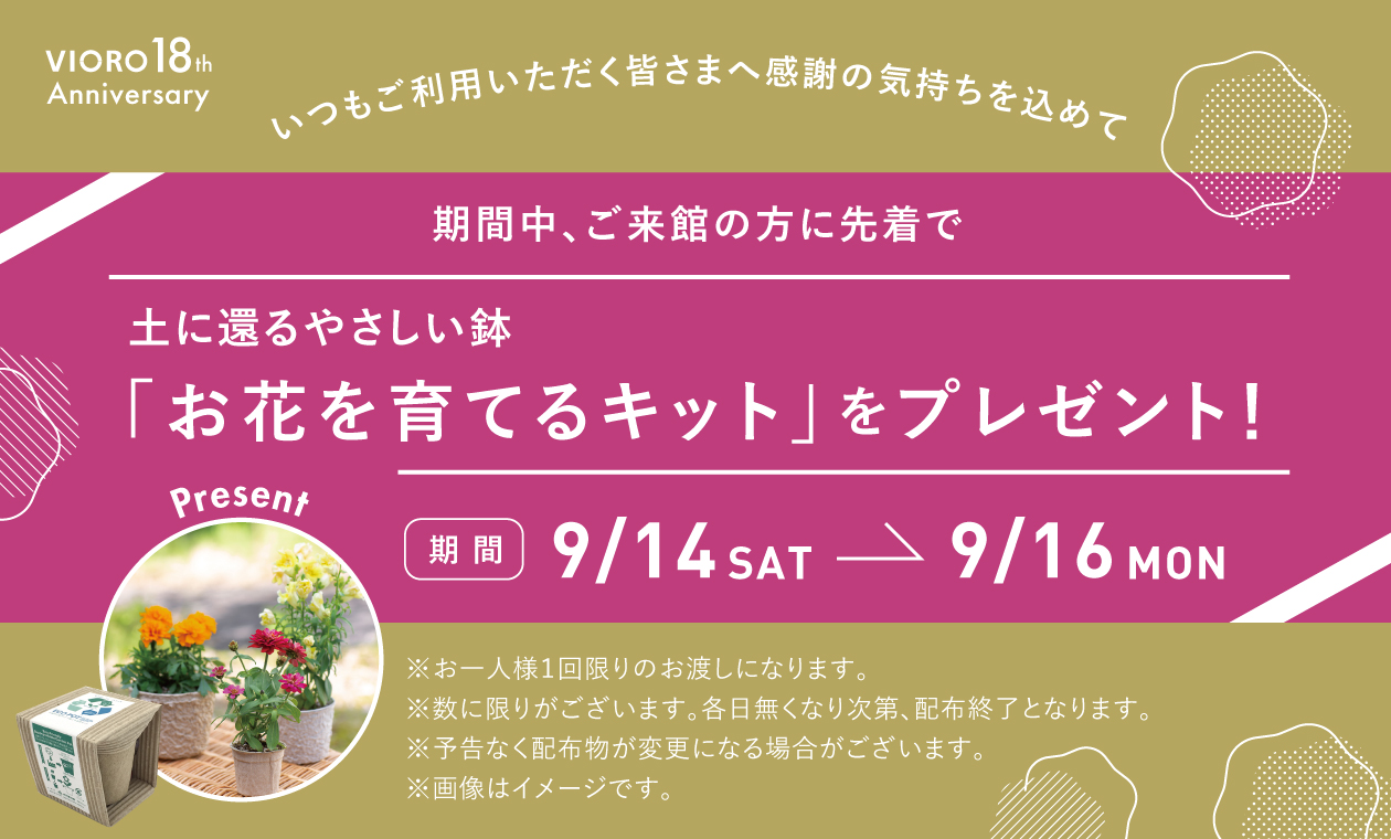 VIORO 18th Anniversary！お花を育てるキットをプレゼント！