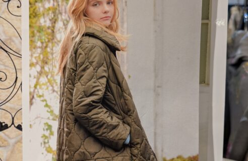 キルト生地のハーフコート