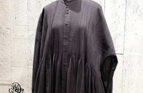“maison de soil” 80s ORGANIC SMALL CHECK BANDED COLLAR DRESS