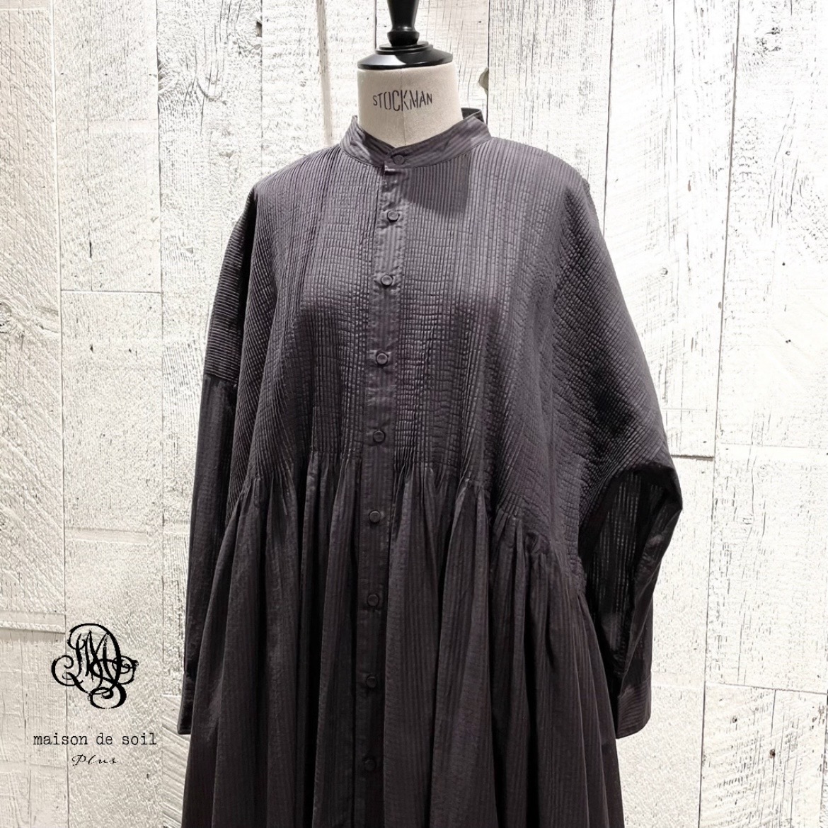 “maison de soil” 80s ORGANIC SMALL CHECK BANDED COLLAR DRESS