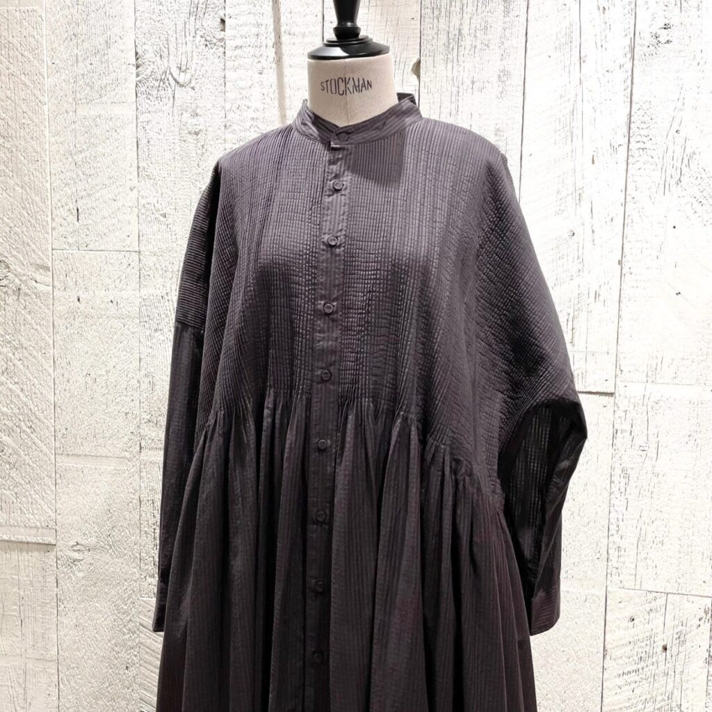 “maison de soil” 80s ORGANIC SMALL CHECK BANDED COLLAR DRESS