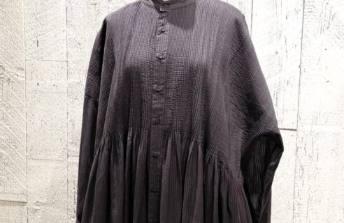 “maison de soil” 80s ORGANIC SMALL CHECK BANDED COLLAR DRESS
