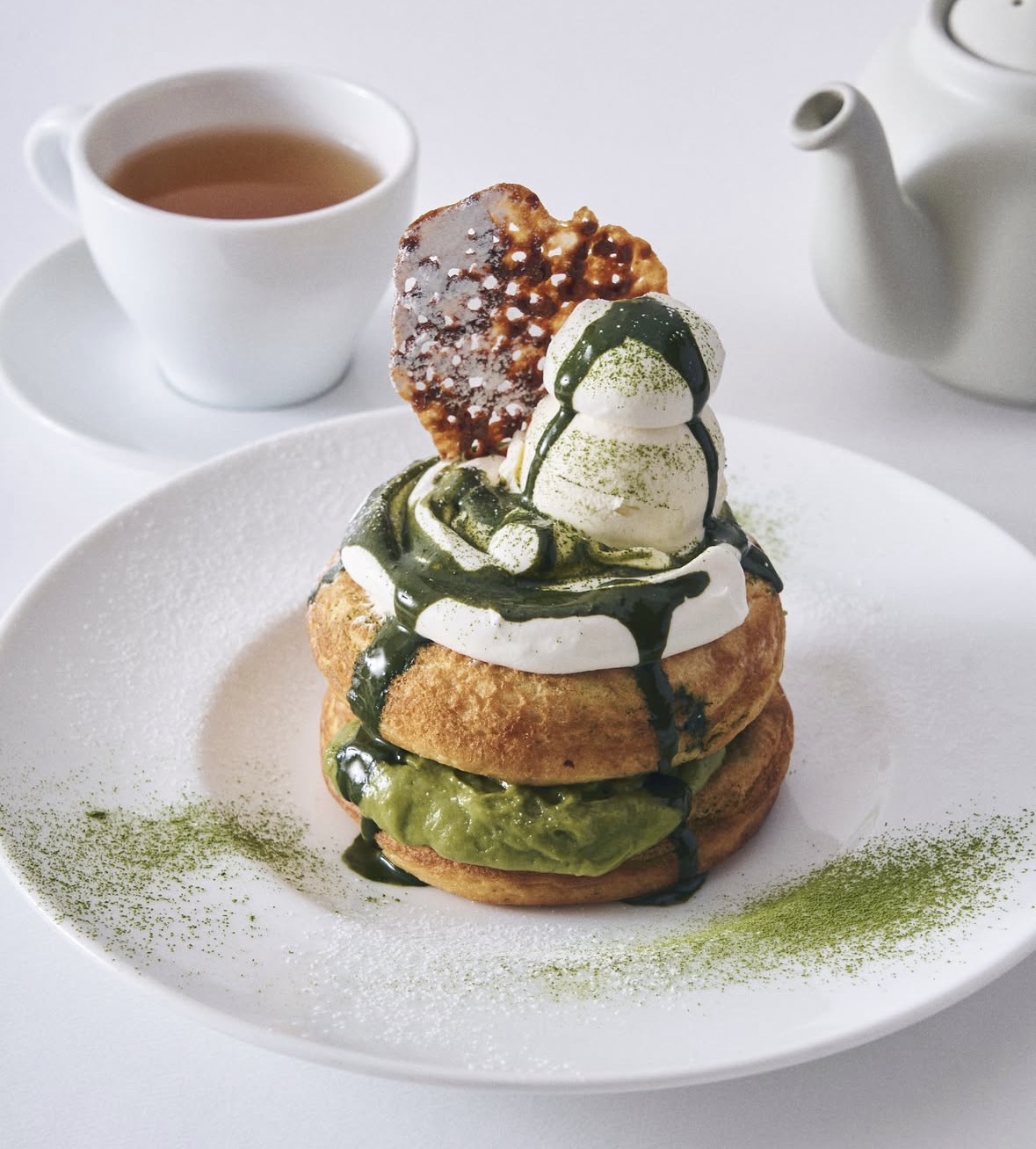 \\\おいしく食べて、熊本にエールを！/// 熊本産抹茶とマスカルポーネクリームのパンケーキ